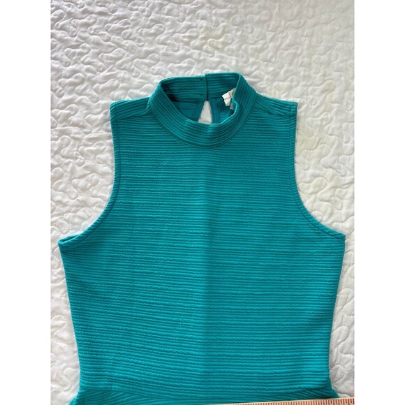 Decree Turquoise Knit Ribbed Fit & Flare Sleeveless High Neck Dress size small - Picture 6 of 7